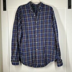Ralph Lauren Custom Fit Plaid Button Down Long Sleeve Men's Shirt XL Navy Preppy